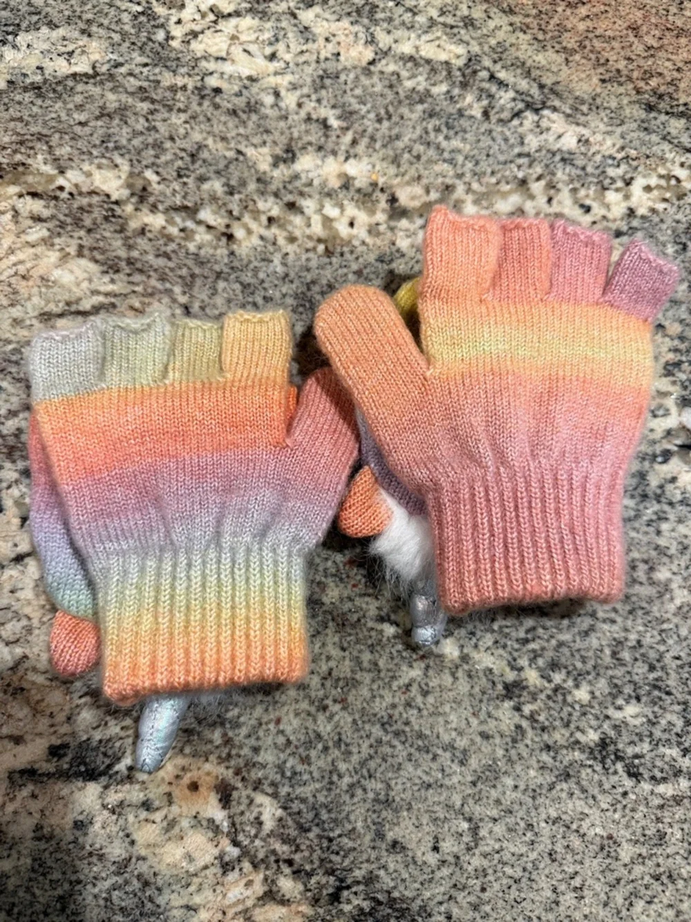 Unbranded Kids Rainbow Unicorn Convertible Mittens - Pastel Pink Yellow